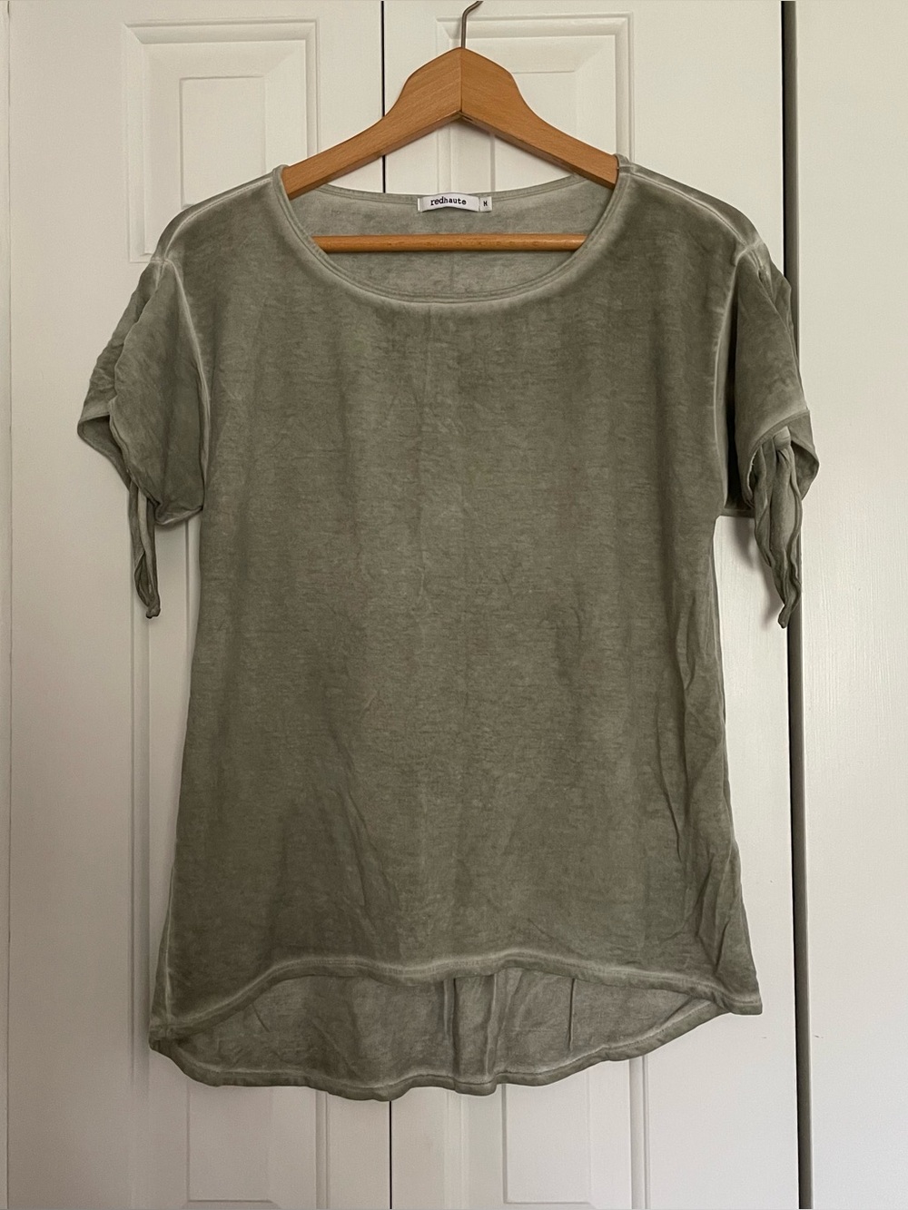 Red Haute Women's Green T-Shirt with Tie Detail on Sleeves